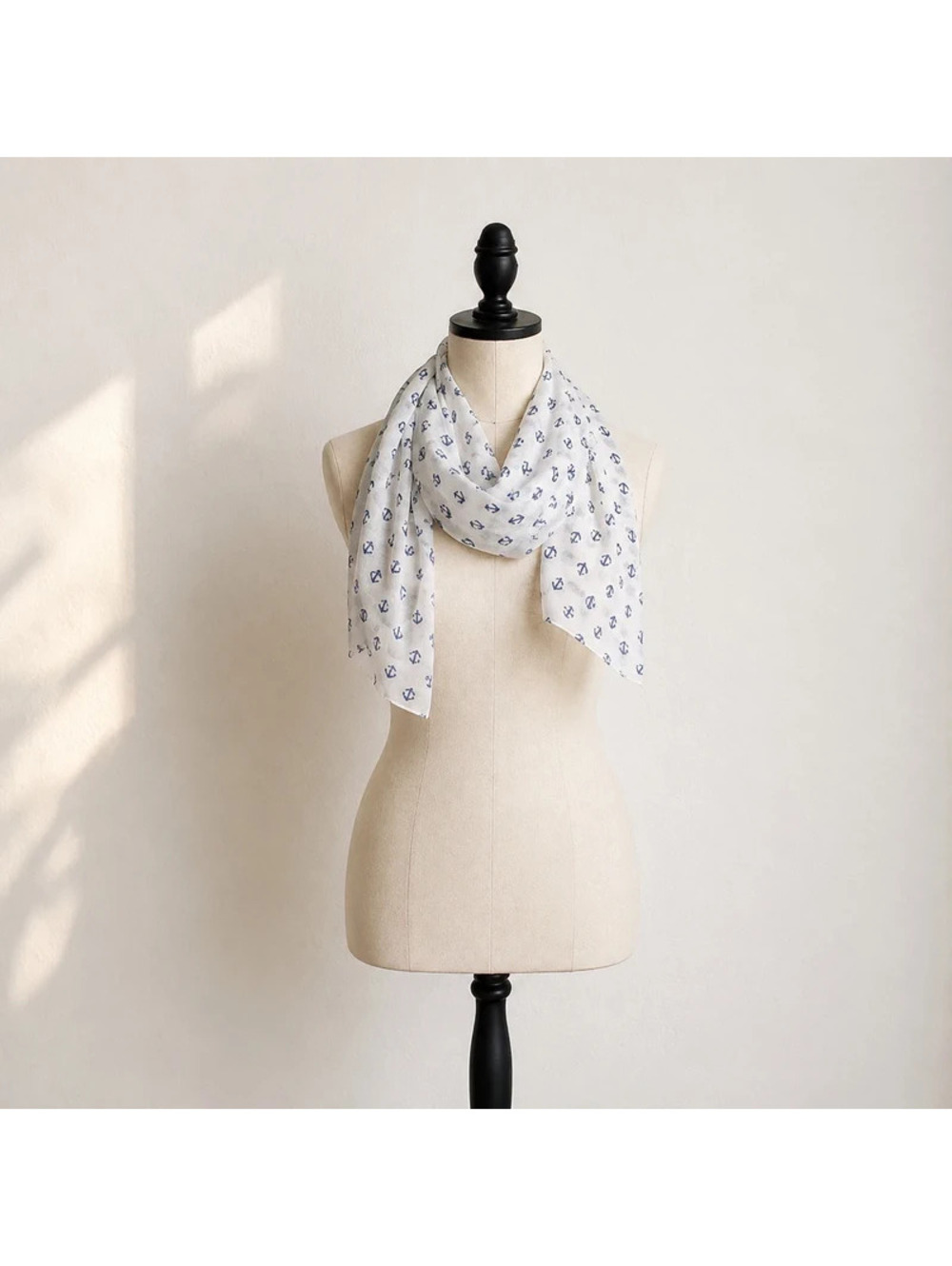Navy Blue White Anchor Print Scarf Nautical Coastal Preppy Lightweight Wrap